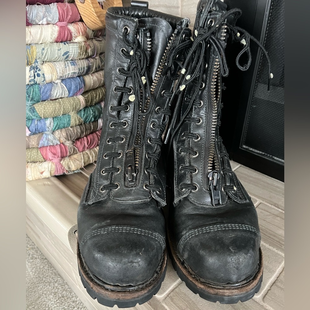 Leather Tactical Front Zip Steel Toe Boots Black Sz. 13w Vibram Soles UNBRANDED